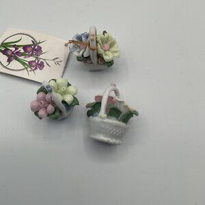 VTG Miniature Porcelain Flower Baskets Religious Mother Gift 1 Peter 3:7 Set 3